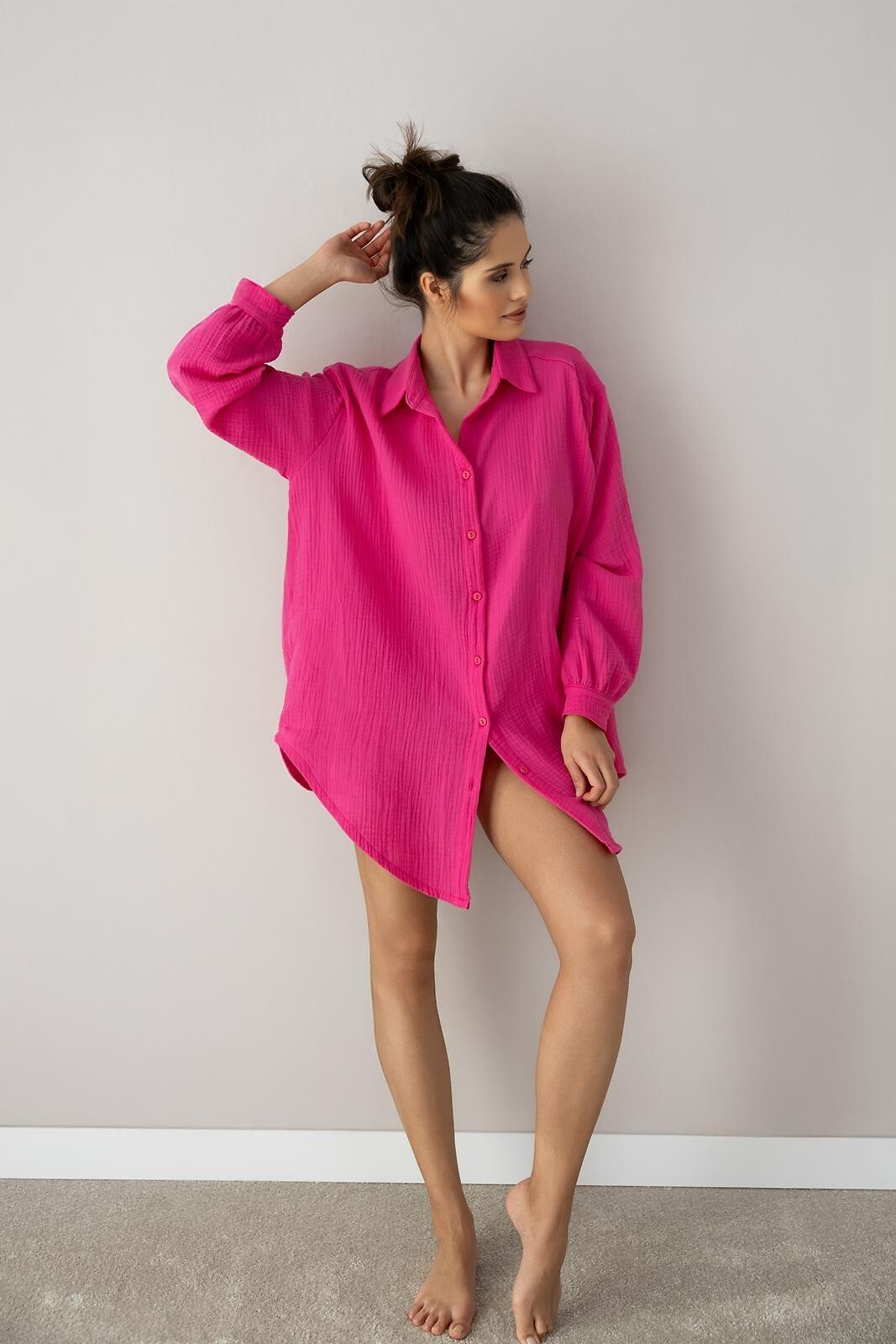Koszula Sensis Magenta dł/r Muślin S-XL rozpinana - obrazek 4